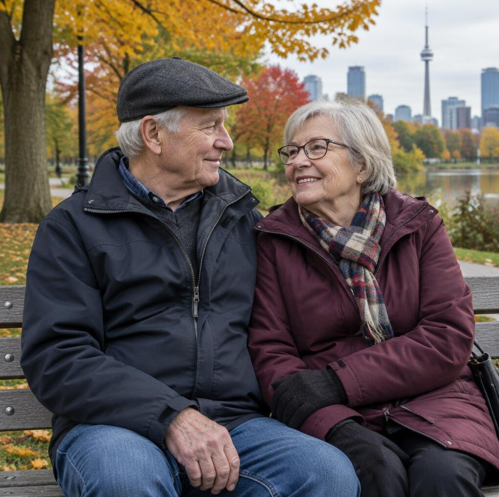 People relaxing on a park bench in an urban park